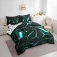thumbnail image 4 of Feelyou 3D Game Controller Bedding Comforter Set 7pcs, Gamepad Game Console King Bedding Sets, Neon Cyan Honeycomnb Abstract Reversible Bed Sheets, Microfiber Bedroom Decor, 4 of 9