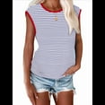 thumbnail image 2 of Tops de Mujer Elegantes e Informales de Verano A Rayas, Tops de Corta con Bloques de Color, Corte Holgado, Rojo M, 2 of 9