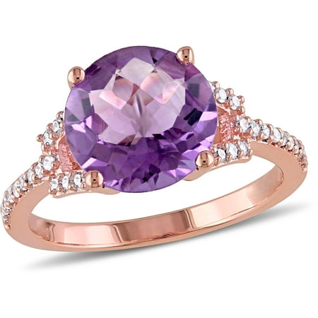 Tangelo 3-3/4 Carat T.G.W. Amethyst and 1/6 Carat T.W. Diamond 10kt Rose Gold Cocktail Ring