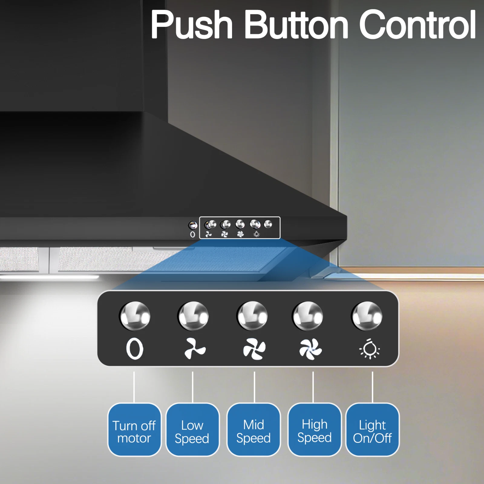Range Hood 24 inch Range Hood Stainless Steel Oven Vent Hood,Wall Mount Kitchen Hood,Ducted/Ductless Chimney-Style Kitchen Exhaust Hood with Push Button Control,Stove Vent Hood with 3-speed Fan