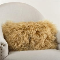 SARO 3564.GL1220B 12 x 20 in. Wool Mongolian Lamb Fur Throw Pillow Gold