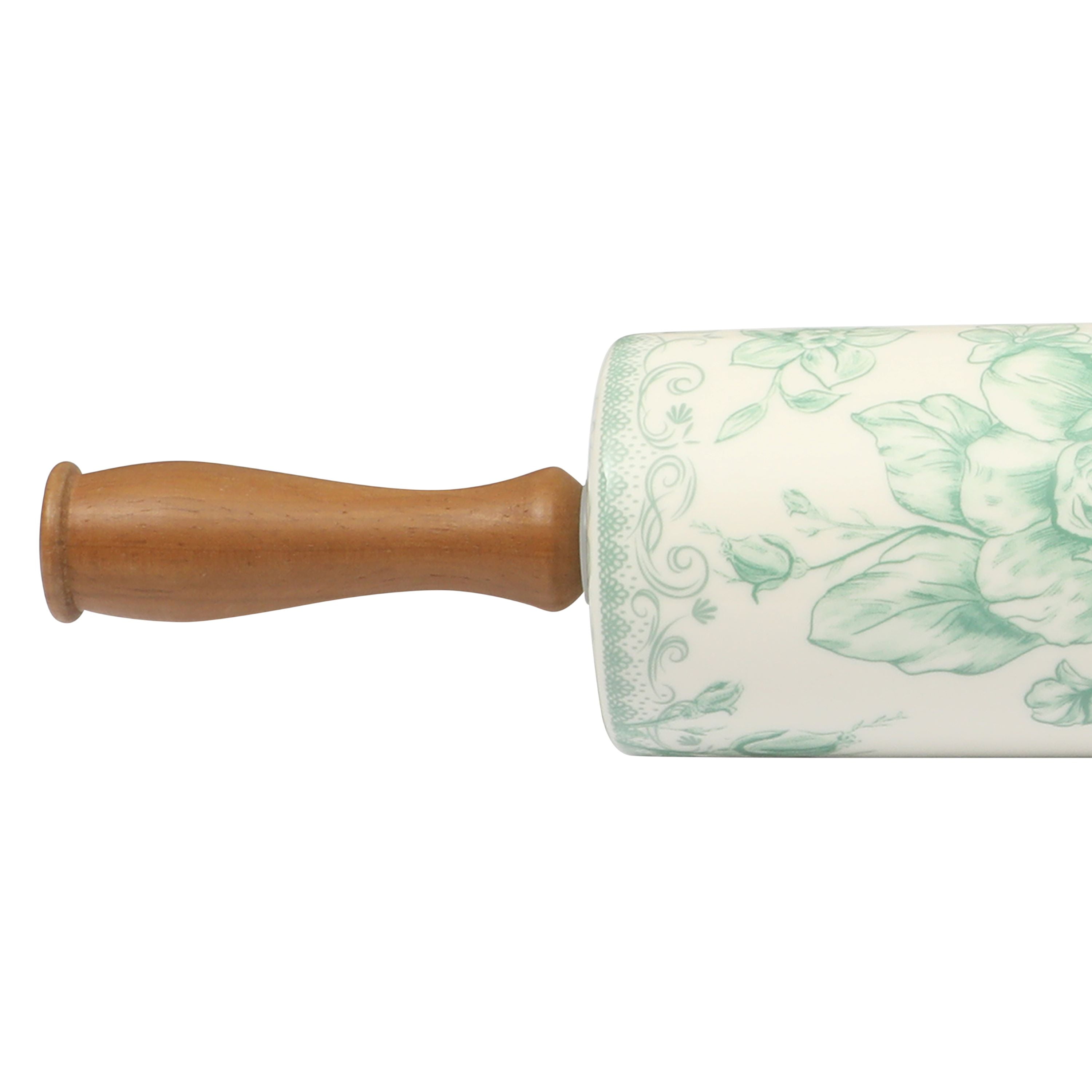 The Pioneer Woman Agatha Ceramic Rolling Pin with Wood Handles, Green