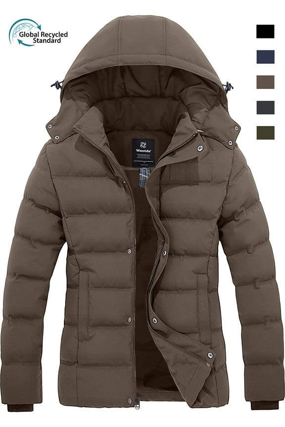 Women's Puffy Jacket Hooded Winter Coat Warm Puffer Jacket Parka Outerwear Jacket Brown L