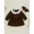 thumbnail image 2 of aturustex Little Girls A-line Princess Dress Toddler Baby Long Sleeve Casual Dress Crewneck Swing Dress Lace Collar Babydoll Dress with Headband Infant Kids Fashion Cute Autumn Clothes 0-3T, 2 of 7