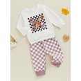thumbnail image 5 of Toddler Baby Girls Fall Outfits 3 6 12 18 24 Months 2T 3T Letter Print Long Sleeve Sweatshirt and Checkerboard Print Pants Set Baby 2 Piece Clothes, 5 of 9