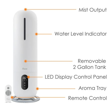 CRANE - 2 Gal. Tower Ultrasonic Cool Mist Humidifier with Remote - White