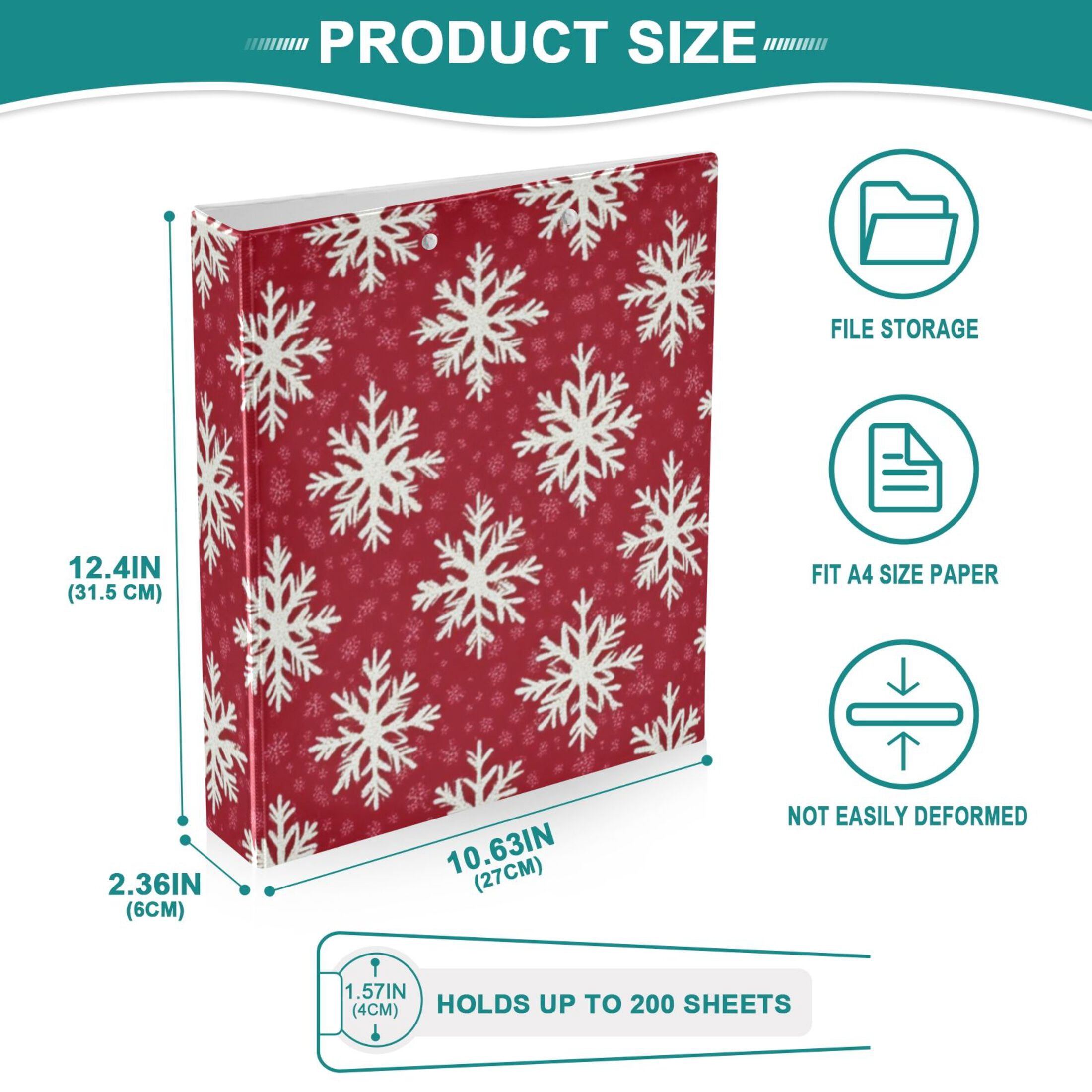 Christmas Snowflakes Pattern 3 Ring Binders 1.5 inch Hardcover File Folders with Interior Pockets A4 Size Organizer for School Office Hospital