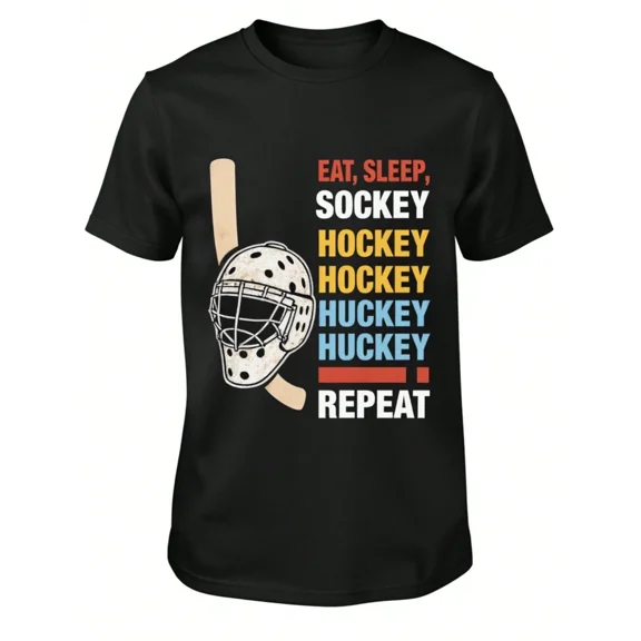 Vintage Hockey Goalie Mask Graphic T-Shirt - Eat Sleep Hockey Repeat Sports Apparel for Men and Women