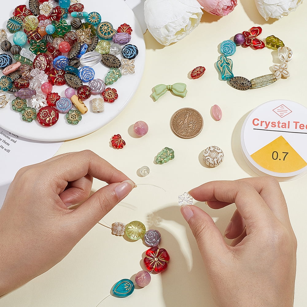 1Set DIY Bracelets Making Kits include Mixed Shape Plastic Beads Elastic Rope Mixed Color 8.5~22.5x8.5~18x4.5~12.5mm