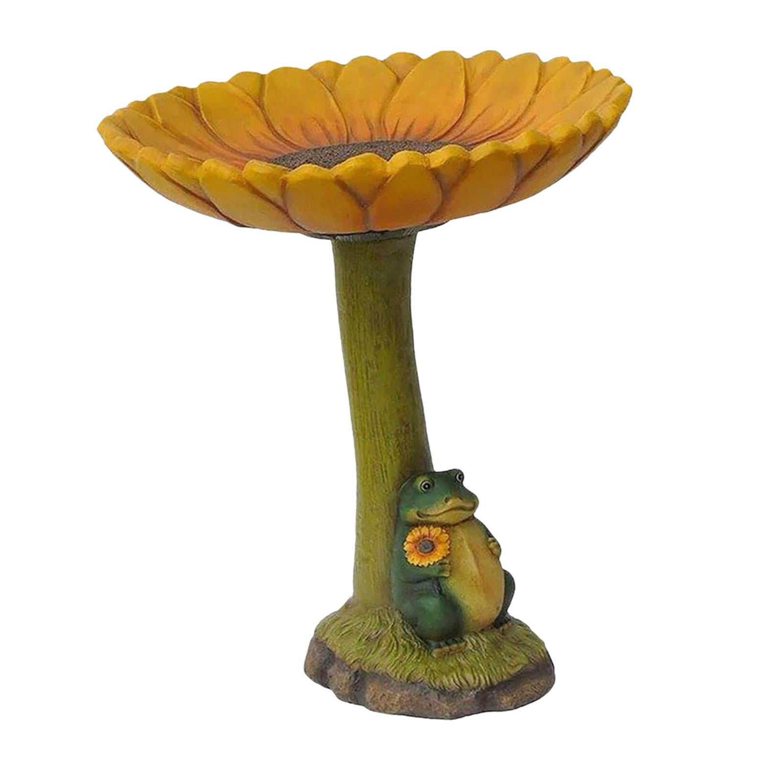 koolsoo Garden Bird Bath Bowl, Resin Statue Figurine Resin Feeder Feeding Station for Landscape,Attracting Birds, Balcony,Hummingbird Frog 16.5x16.5x20cm