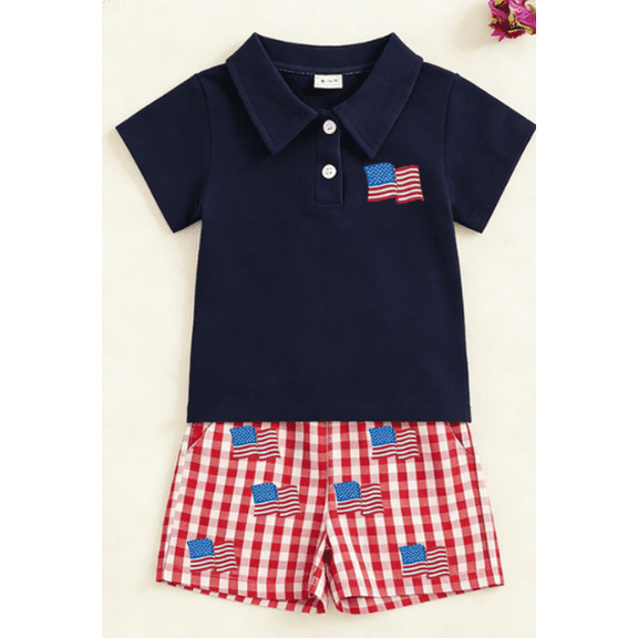 BemeyourBBs Toddler Baby Boy 4th of July Outfit Baby Boys Memorial Day Independent Day Outfit Patriot American Flag Popsicle Short Sleeve Shirt and Plaid Shorts 2 Pcs Set Toddler Boy Summer Outfit