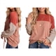 thumbnail image 3 of Camisetas Holgadas Informales de Punto con Cuello Redondo y Larga con Bloques de Color A para Mujer Rojo L, 3 of 6