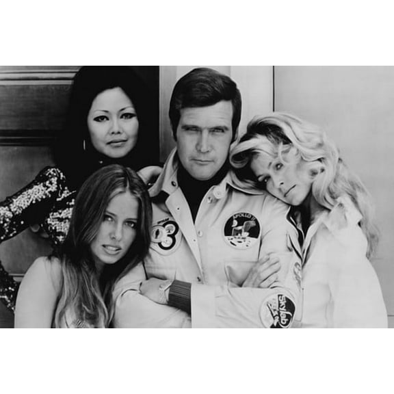 The Six Million Dollar Man Lee Majors posing with Farrah Fawcett & girls 24x36 Poster