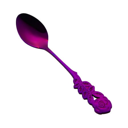 

Clearance! Nomeni Serving Spoons Stainless Steel Flower Spoon Coffee Tea Spork Flatware Dessert Salad Tool Silverware Set Purple