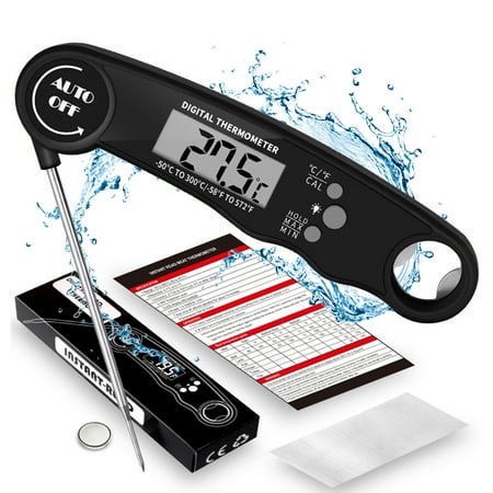

Waterproof Digital Meat Thermometer Collapsible Backlight LED Display Food Thermometer Stainless Steel Probe Thermometer for BBQ Black