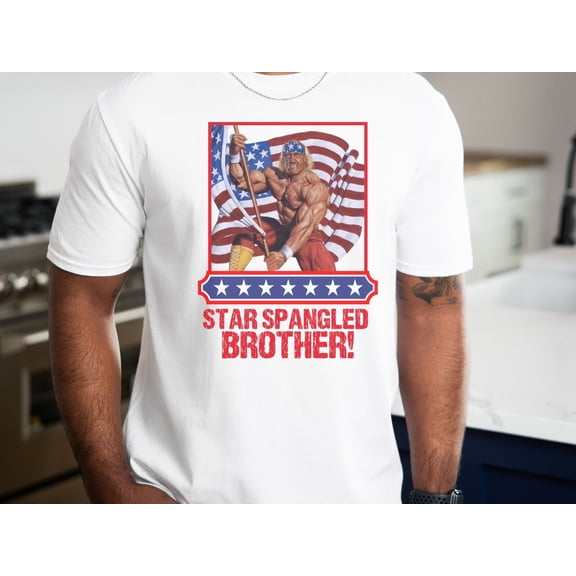 Hulk Hogan 4th of July T-Shirt, Stars Spangled Brother Patriotic Wrestling Tee