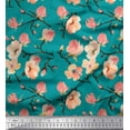 thumbnail image 1 of Soimoi Green Cotton Duck Fabric Peach Flower Watercolor Print Sewing Fabric Yard 58 Inch Wide, 1 of 3