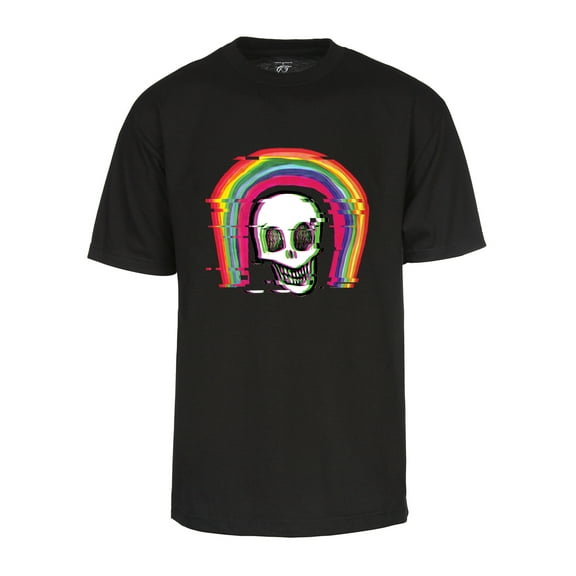 Mens Rainbow Skull T-Shirt -  Bones Short Sleeve Shirt Black Large