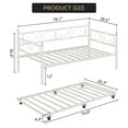 thumbnail image 2 of Twin Daybed, Heavy Duty Metal Twin Day Bed with Pull Out Trundle, Sofa Bed Frame with Floral Headboard, Sturdy Steel Slats Support, No Box Spring Needed, 2 of 7