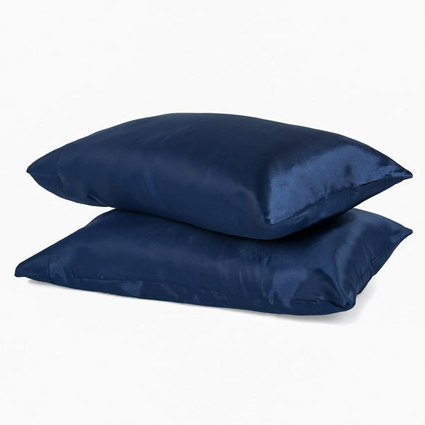 2Pack Silky Soft Satin Pillow Cases with Hidden Zipper (Standard, Navy)