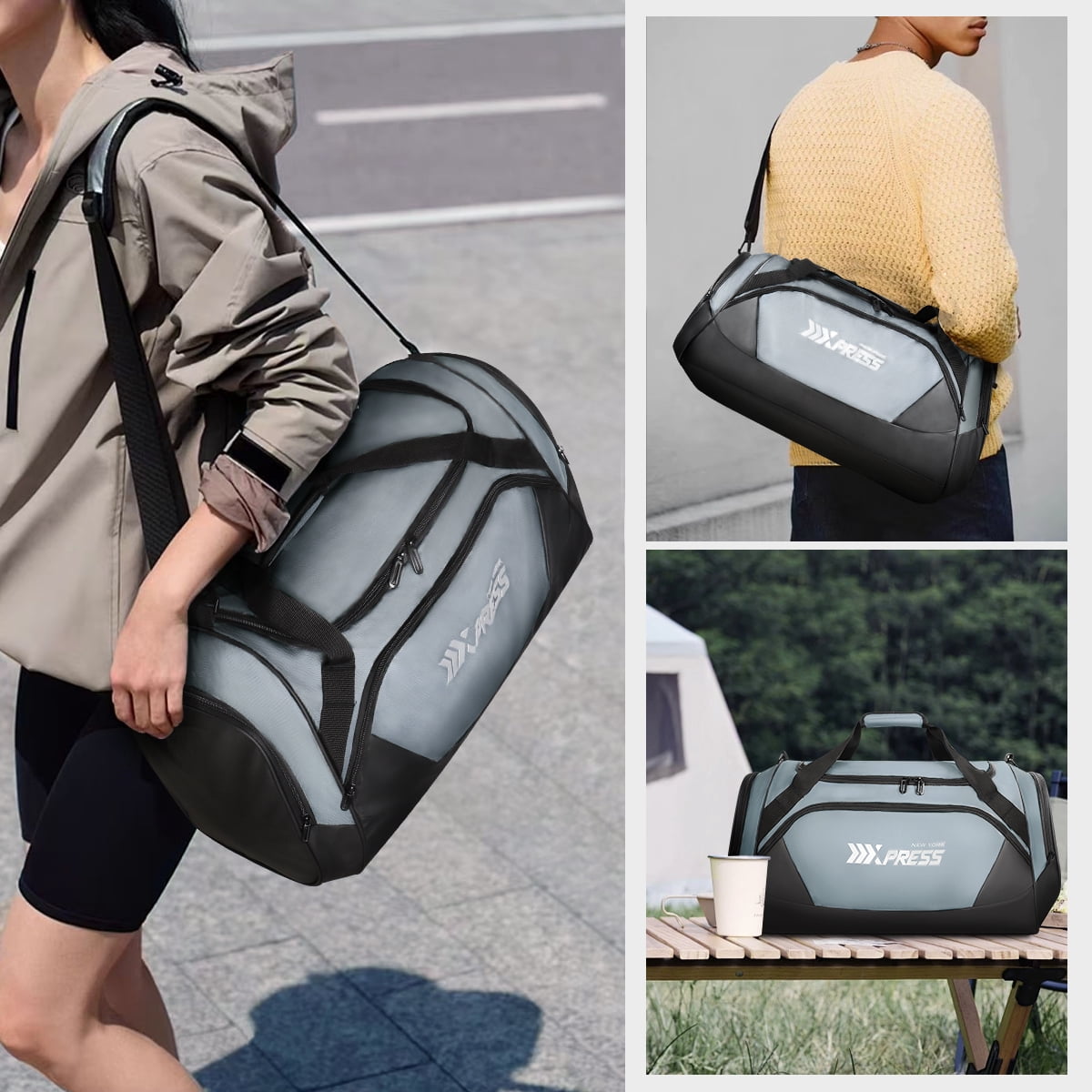 25" Travel Duffle Bag with Shoe Compartment, 56L Overnight Bag for Gym Sport Travel,Grey - LX238