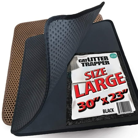 iPrimio Cat Litter Mat - Traps Litter from Paws and Box - Large (30” x 23”) - Black