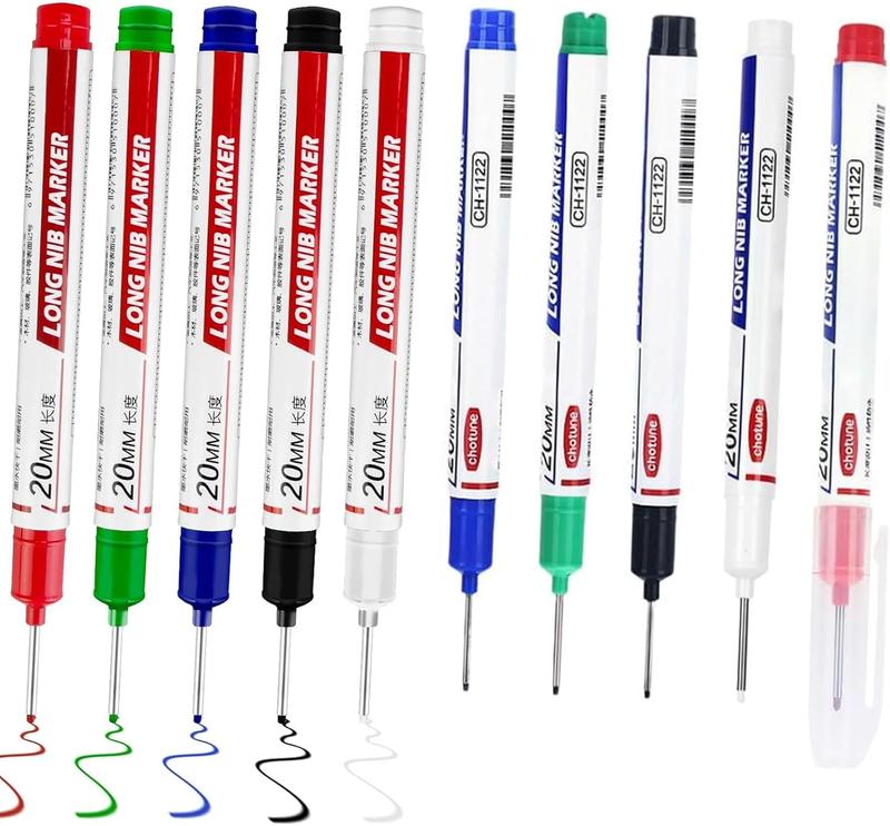 Long Head Deep Hole Marker Pens (5/10/15/20 Pcs) - 20mm Waterproof Permanent Pens for Carpenter/Metal/Outdoor Work
