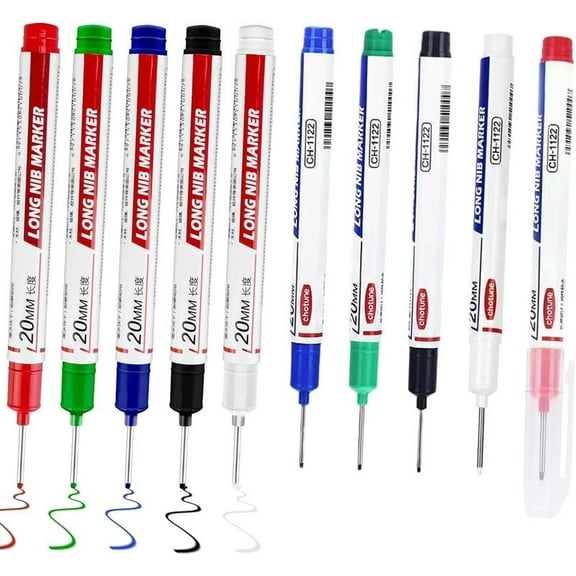 Long Head Deep Hole Marker Pens (5/10/15/20 Pcs) - 20mm Waterproof Permanent Pens for Carpenter/Metal/Outdoor Work