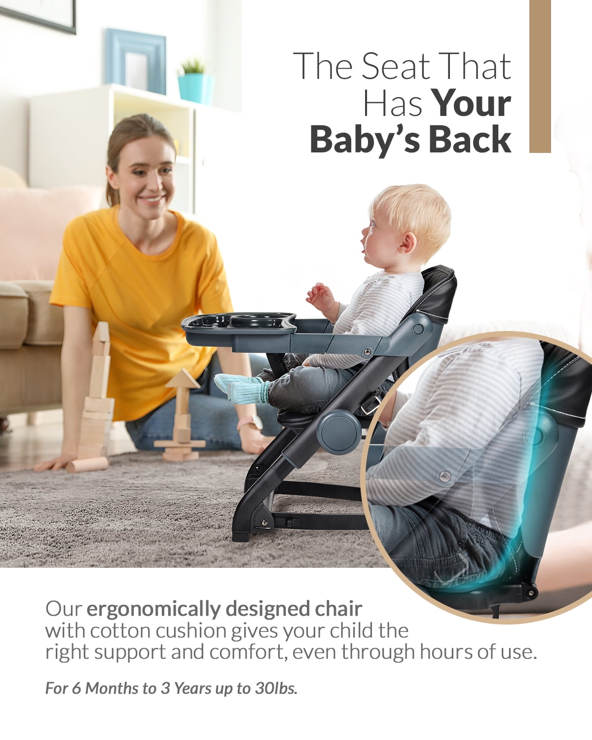 Unilove Feed Me 3-in-1 Dining Booster Seat for Infant and Toddler, Bubble Black