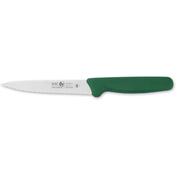 Icel Cutlery 5 1/2-inch Stiff Wide Blade Boning Knife, Extra Wide Serrated Blade, Green Handle