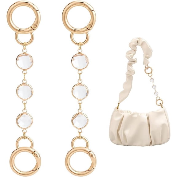 2pcs Transparent Glass Bag Extender Chains Metal Purse Chain 136mm Light Gold Shoulder Bag Strap Extender Chains with Spring Gate Rings