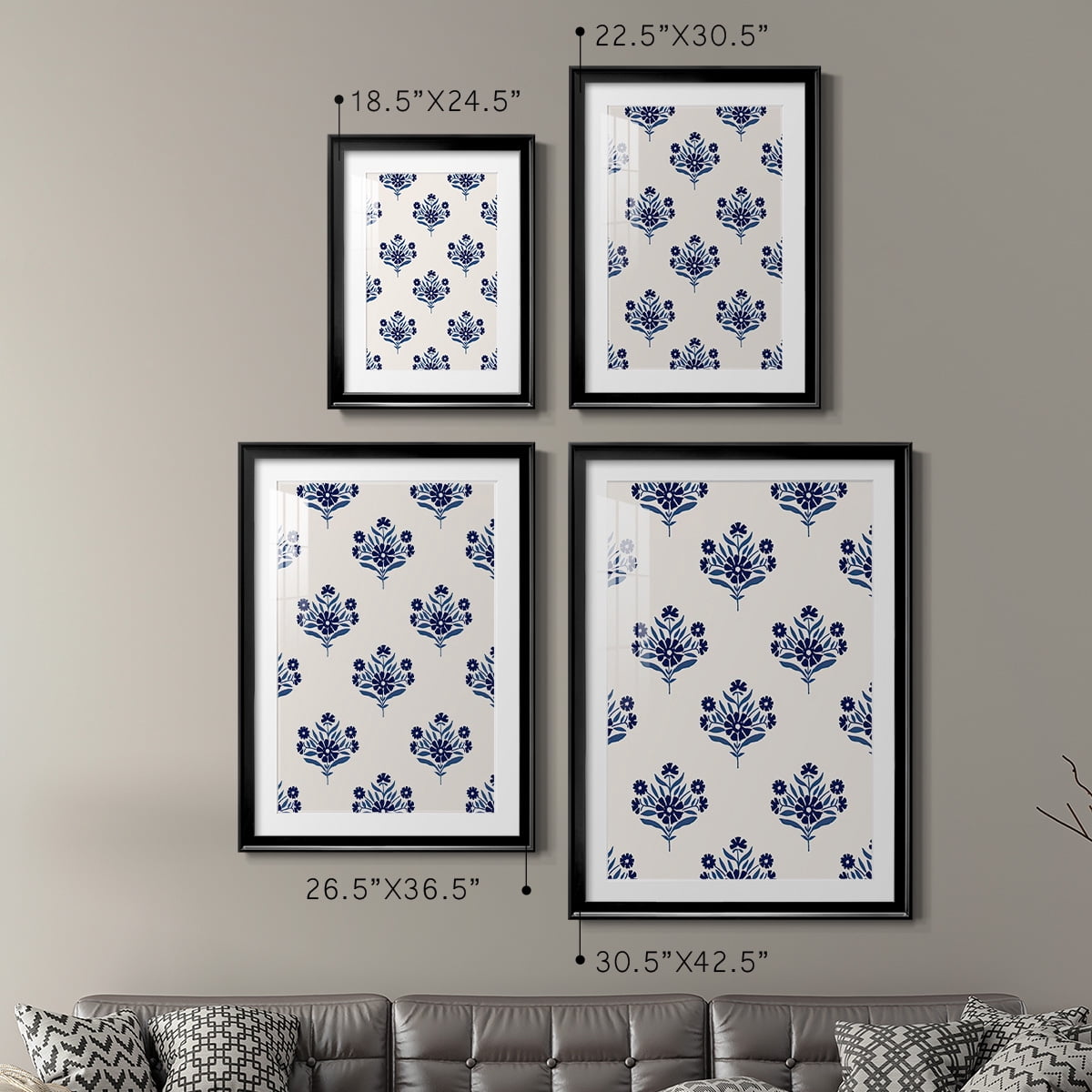 Wexford Home Indigo Bloom Pattern I Premium Framed Print, 18.5" x 24.5" - Ready to Hang, Black (Set of 2)