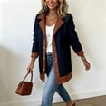 thumbnail image 5 of TEAJOPSUU Women's Fuzzy Fleece Shearling Jacket Faux Leather PU Trim Lapel Collar Button Front Mid Length Warm Fall Winter Coat Navy, 5 of 8