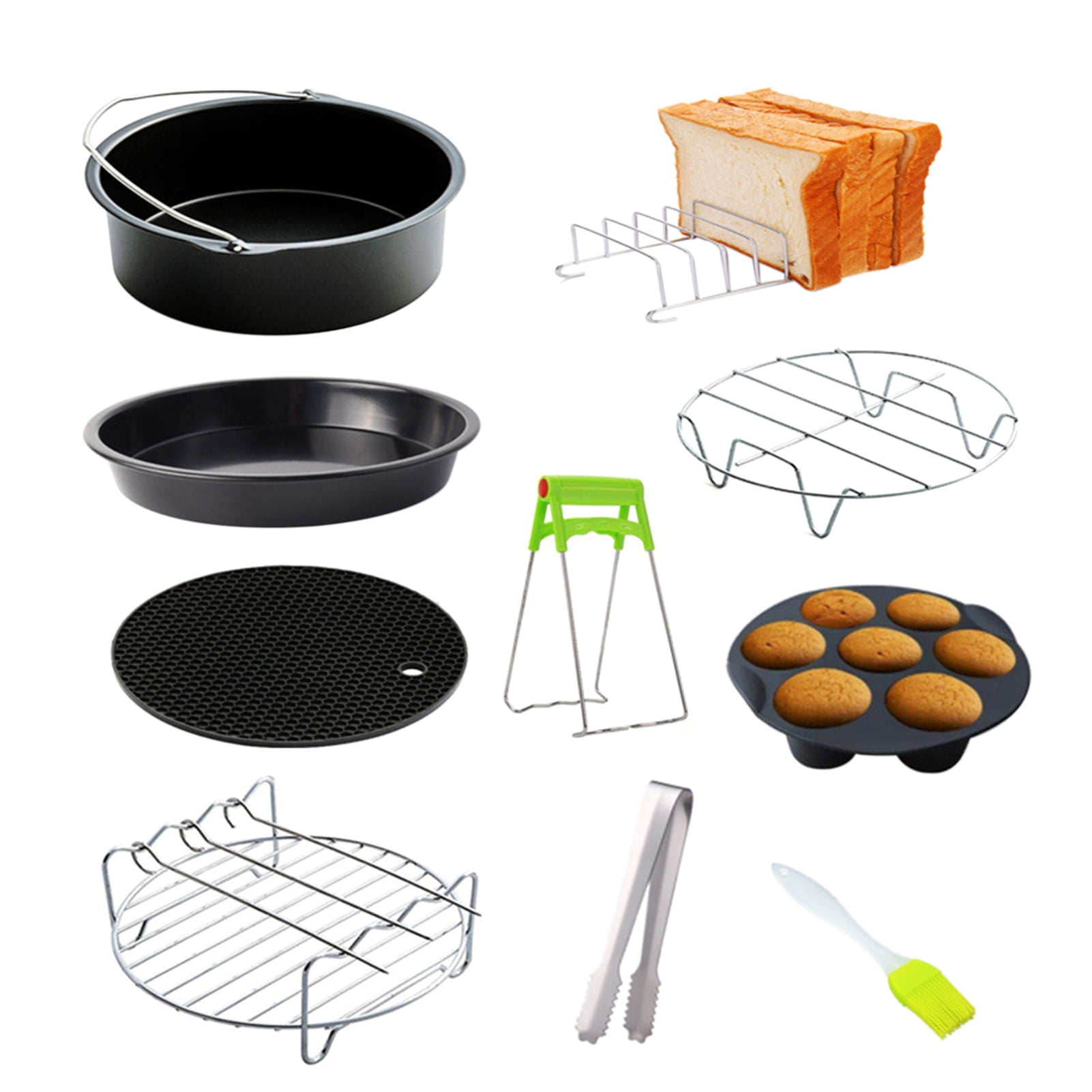 10pcs Air Fryer Accessories Set Chips Baking Basket Pizza Pan Home Kitchen Tool 