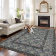 thumbnail image 2 of Large Area Rugs for Living Room Bedroom, Blue Boho 5'x8' Rug Washable Carpet Runner Indoor Outdoor, Vintage Ethnic Tribe Abstract Art Floral Non Slip Floor Mats Rug for Kitchen, Bathroom, 2 of 8