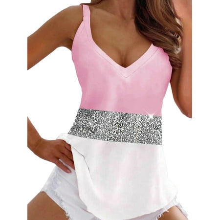 

WTPretty Womens Printed Camisole Vest Tank Sleeveless V Neck Low Cut Cami Tops