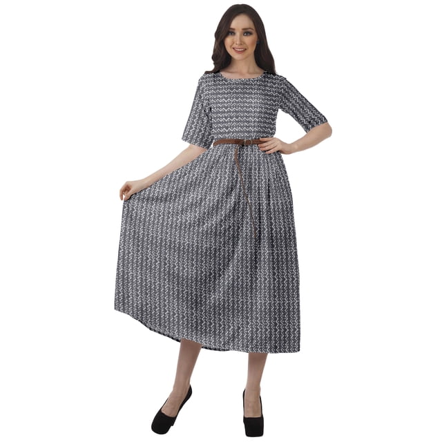 Moomaya Robe Midi Imprimée pour Femmes Manches Courtes Décontractée pour le Travail