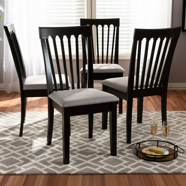 Set of 4 Baxton Studio Minette Modern and Contemporary Gray Fabric Upholstered Espresso Brown ...