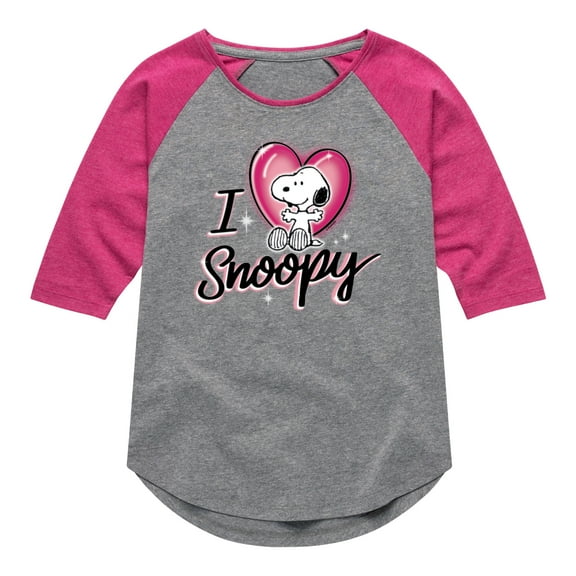 Peanuts - I Heart Snoopy - Toddler & Youth Girls Raglan Graphic T-Shirt