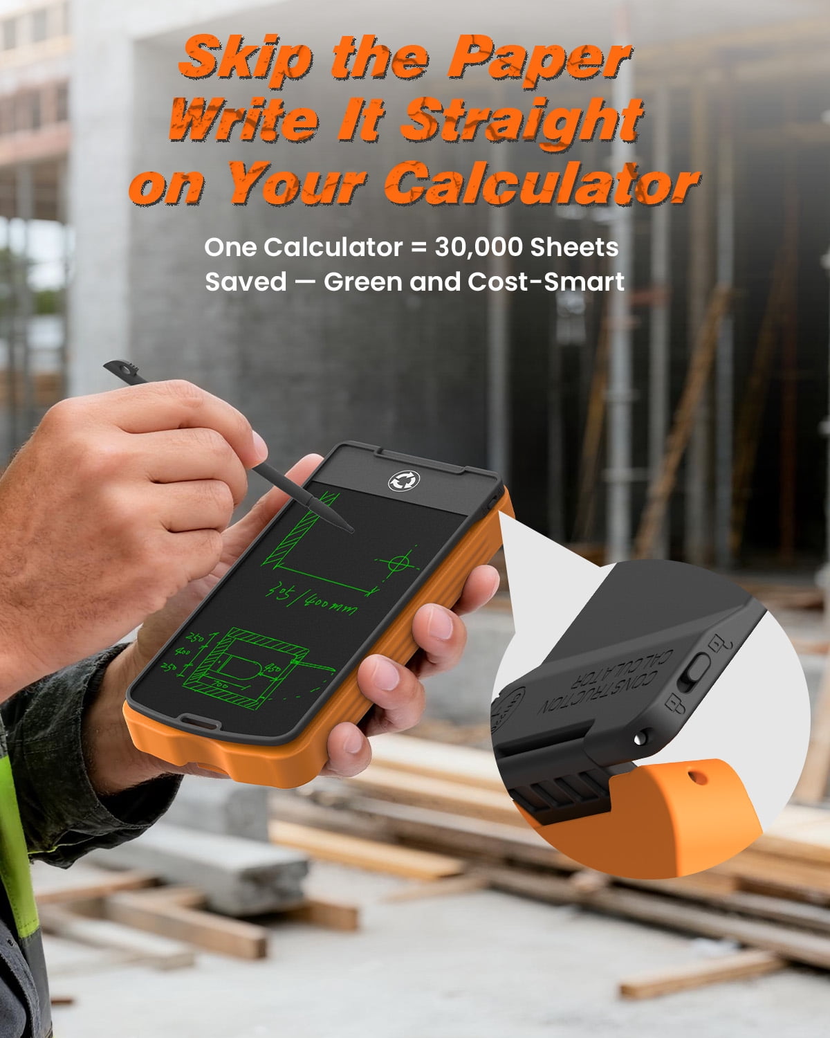 Construction Calculator with Writing Tablet Industrial & Scientific NEWYES Engineering Calculator for Contractor, Concrete Pocket Feet-inch-Fraction Calculators for Carpenter, Framer, Remodeler