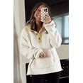 thumbnail image 3 of Women's Cozy Beige Fleece Colorblock Trim Sweatshirt with Buttons and Pocket - [ZhiHiMeRi] | (US 20-22)2XL, 3 of 12
