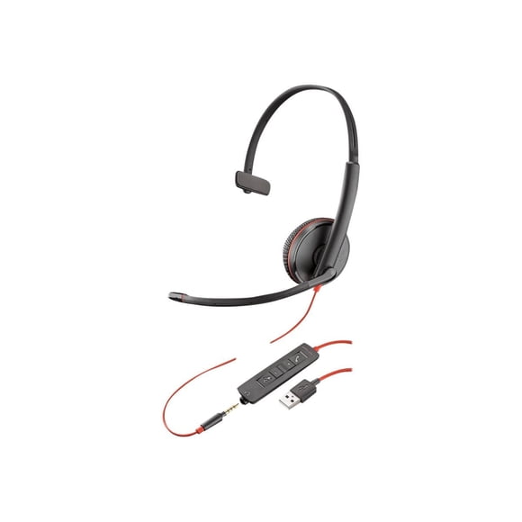 Plantronics Blackwire C3215 Auriculares - Mono - Negro - Miniteléfono USB tipo A - Con cable - 20 Hz - 20 kHz - Sobre la cabeza - Monoaural - Supraaural - Micrófono con cancelación de ruido (209746-22