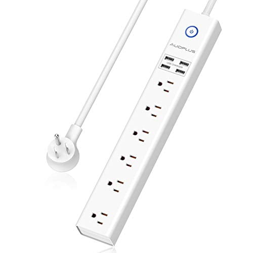 10Ft Long Surge Protector Power Strip Flat Plug Overload Surge Protection Wall Mount for Home Extension Cord with Multiple Outlets 2 Pack Office ETL Listed 5 Widely Outlets 3 USB Charging Ports 