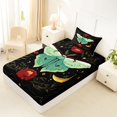 thumbnail image 4 of jejeloiu Luna Moth Twin Sheets For Girls,Floral Moon Pattern Bedding,Black Green Red,3 Pieces,1 Fitted Sheet and 1 Pillowcase, 4 of 6