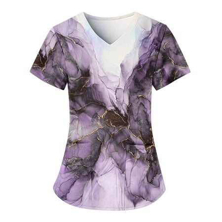 

TAIAOJING Scrubs for Women Fashion Print Short Sleeve With Pockets V Neck Shirts Blouse Tops