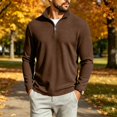 thumbnail image 2 of Mens Waffle Knit Polo Shirts Quarter Zip Up Long Sleeve Pullover Lightweight Fashion Casual Slim Fit Collar Golf Shirt, 2 of 8