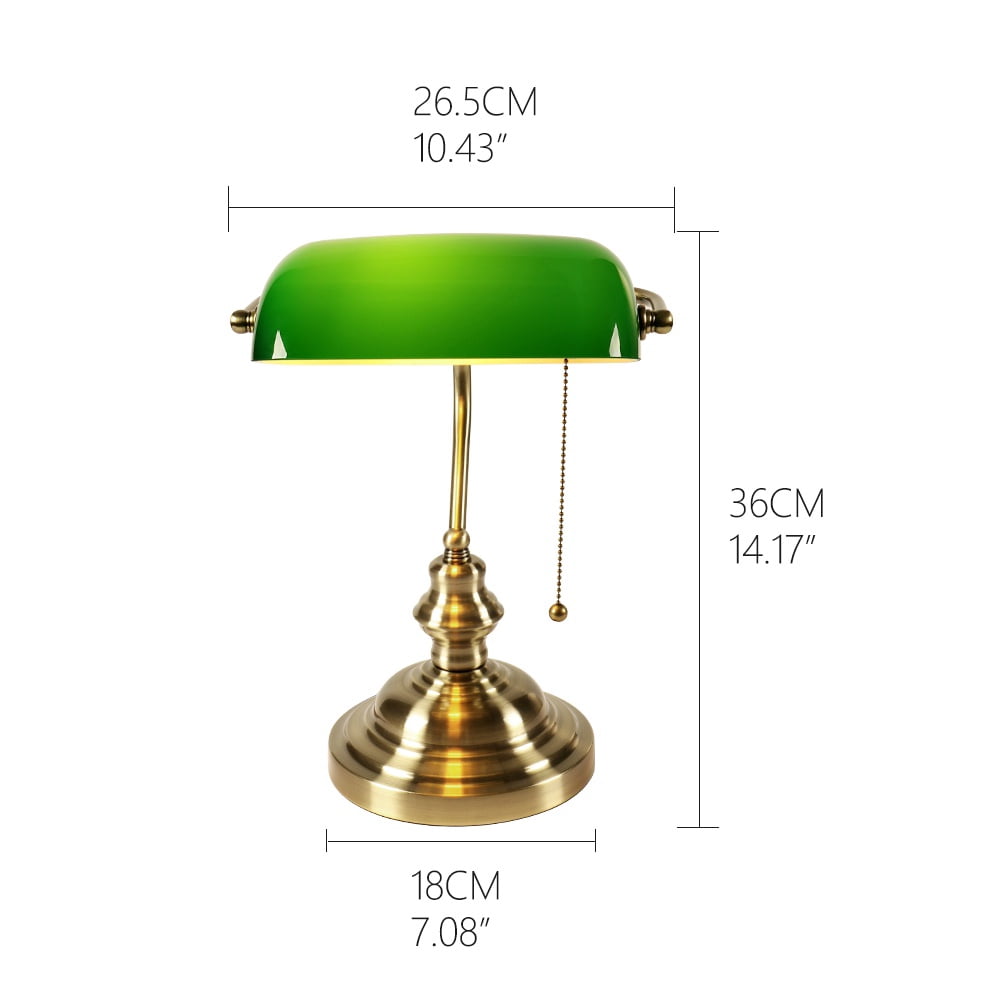 Green Glass Bankers Desk Lamp,14.17"H, Brass Finish Base(Bulb Not Included)