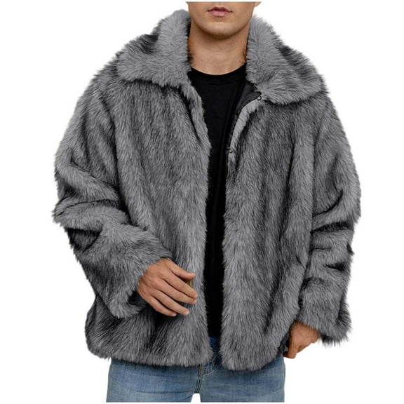 Levmjia Men's Faux Fur Jacket Winter Sherpa Coat Plush Lined Jacket Men's Turn-Down Collar Jacket Long Sleeve Casual Jacket Solid Color Outerwear Sizes S-3XL