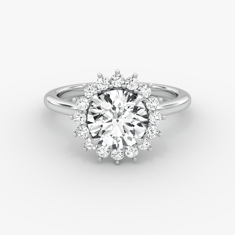 925 Silver 1.5CT Round Cut Lab Grown Diamond Floral Halo Engagement Ring for Women