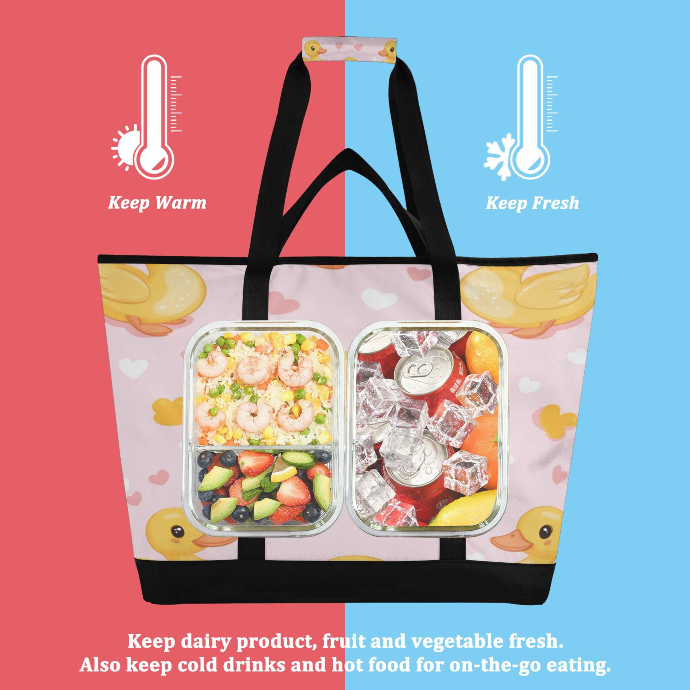 Large Hand-held Ice Pack Picnic Bag Insulation and Refrigeration Suitable for Shopping Picnics and Camping Cute Yellow Duckling